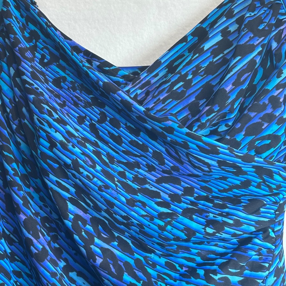 Miraclesuit Tankini Swim Top 18W Blue Leopard Print Surplice Ruched - Picture 6 of 9